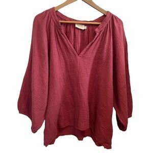 Nation LTD Mimi Peasant Blouse Blush Pink Gauze Size L
